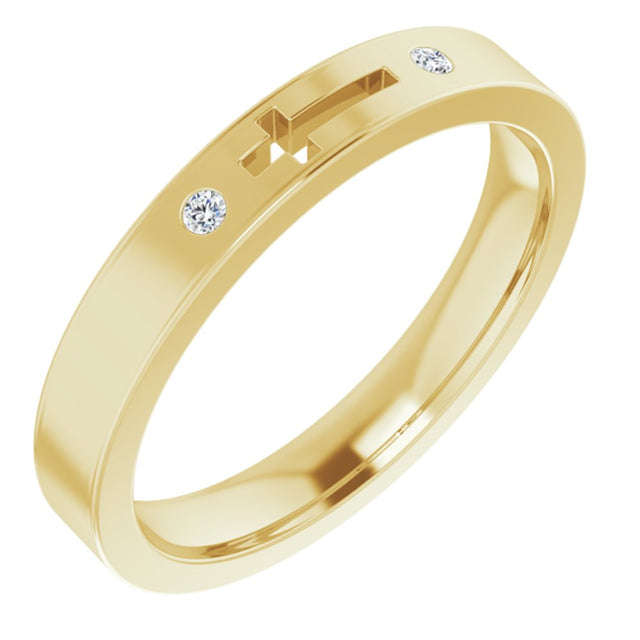 14K Yellow .03 CTW Natural Diamond Pierced Cross Stackable Ring 