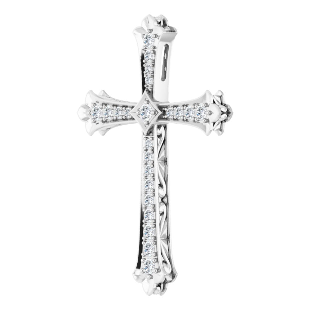 14K White 1/2 CTW Natural Diamond Cross Pendant