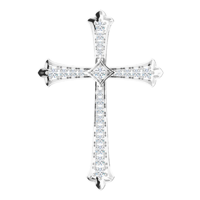 14K White Gold 1/2 CTW Natural Diamond Cross Pendant
