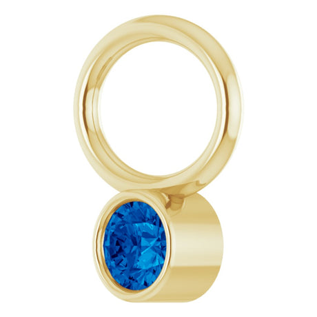 14K Yellow Lab-Grown Blue Sapphire Hoop Dangle