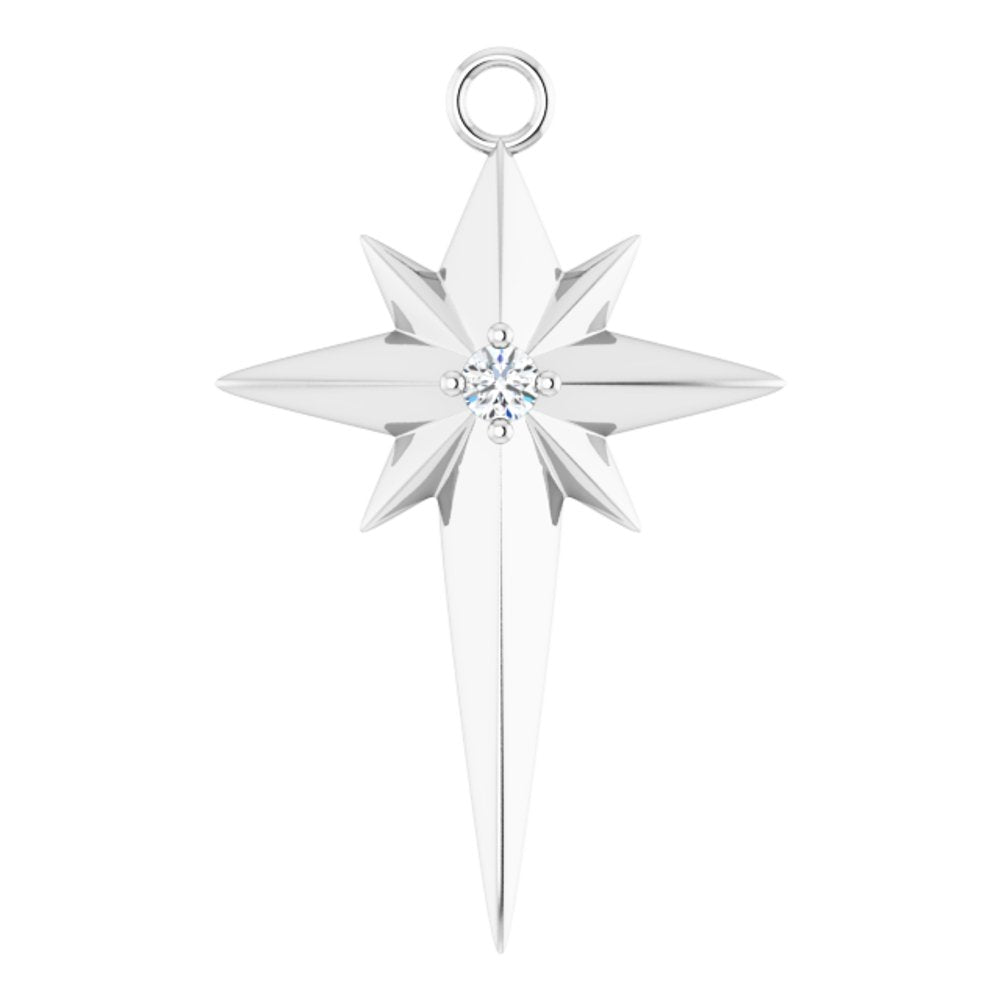 14K White .03 CT Natural Diamond Star Cross Dangle