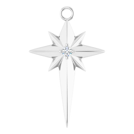 14K White .03 CT Natural Diamond Star Cross Dangle