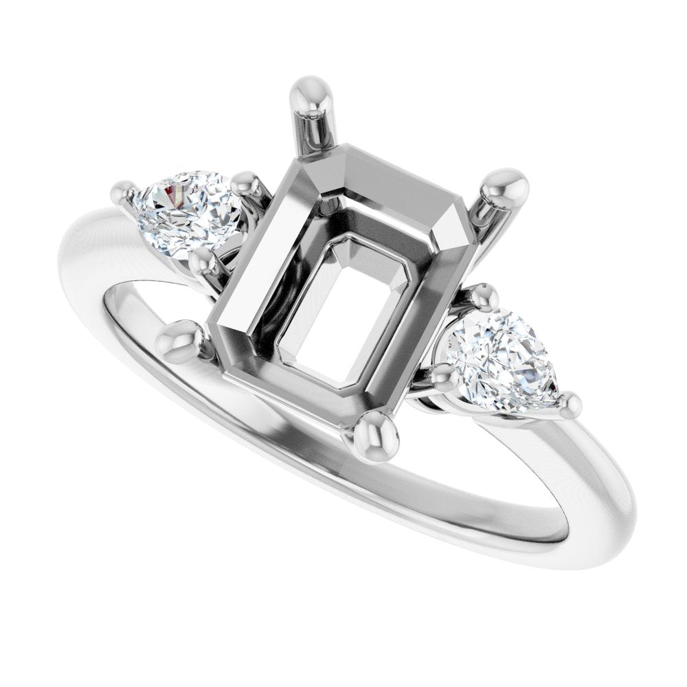 14K White Gold 9 x 7 mm Emerald 1/4 CTW Natural Diamond Semi-Set Engagement Ring