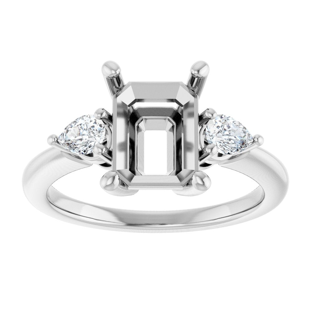 14K White Gold 9 x 7 mm Emerald 1/4 CTW Natural Diamond Semi-Set Engagement Ring