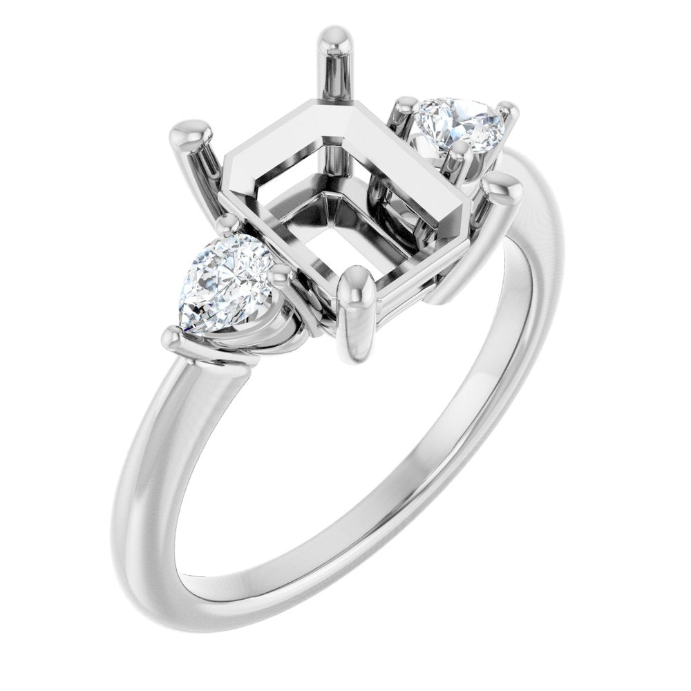 14K White Gold 9 x 7 mm Emerald 1/4 CTW Natural Diamond Semi-Set Engagement Ring