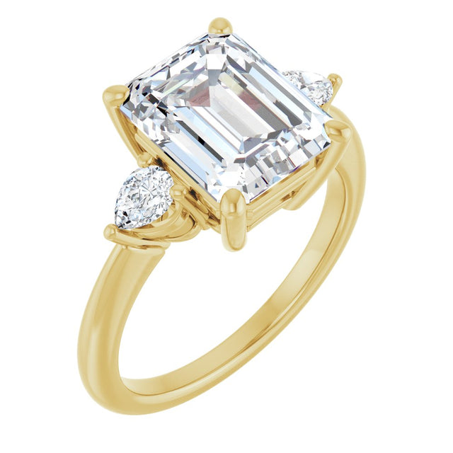 14K Yellow Gold 10 x 8 mm Emerald 1/4 CTW Lab-Grown Diamond Semi-Set Engagement Ring