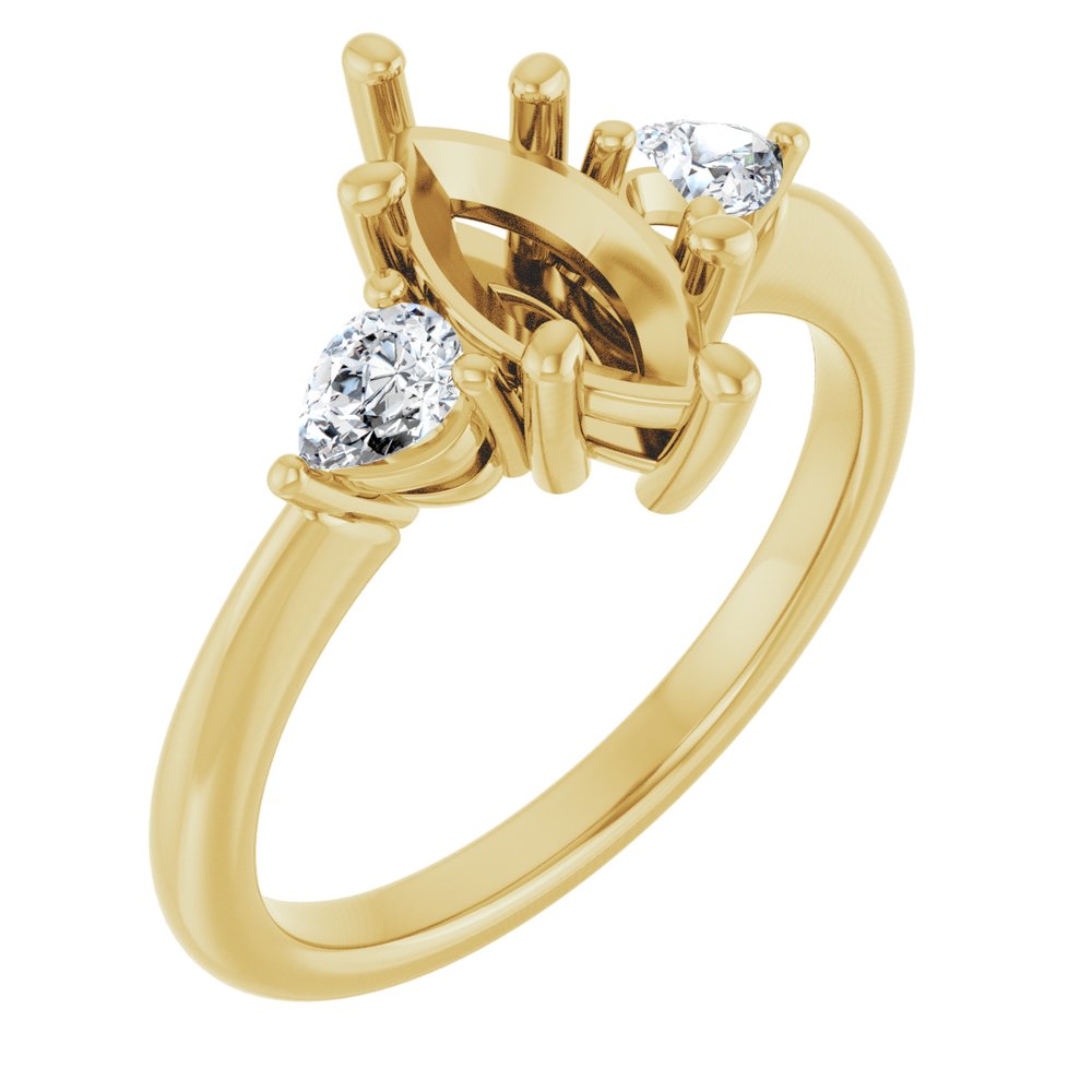 14K Yellow Gold 10 x 5 mm Marquise 1/4 CTW Lab-Grown Diamond Semi-Set Engagement Ring