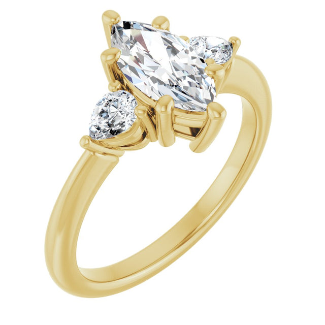 14K Yellow Gold 10 x 5 mm Marquise 1/4 CTW Lab-Grown Diamond Semi-Set Engagement Ring