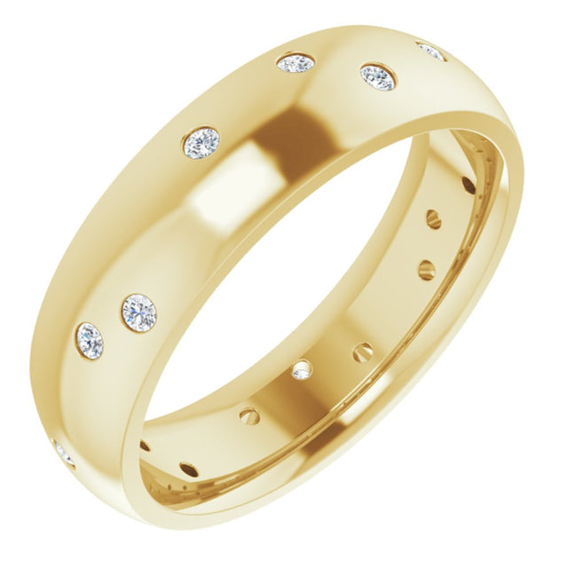 14K Yellow Gold 1/5 CTW Natural Diamond Scattered Comfort-Fit 6 mm Half Round Eternity Band Size 7