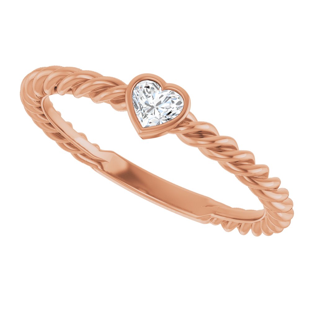 14K Rose Gold 1/6 CT Natural Diamond Bezel-Set Rope Ring