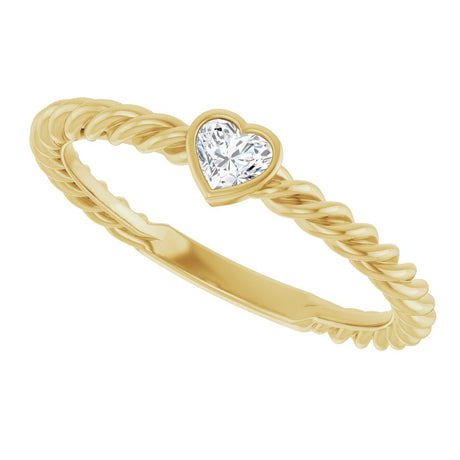 14K Yellow Gold 1/6 CT Natural Diamond Bezel-Set Rope Ring
