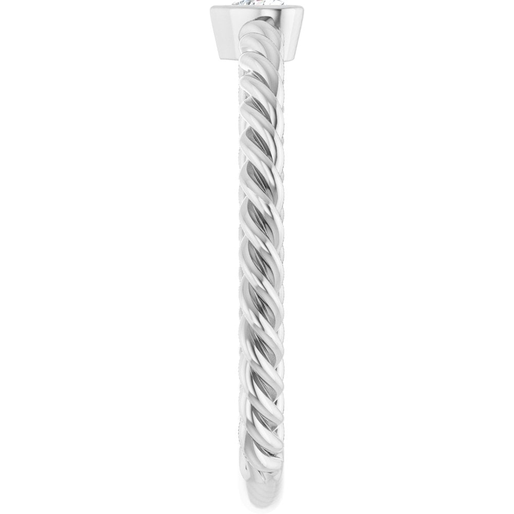 14K White Gold 1/6 CT Natural Diamond Bezel-Set Rope Ring