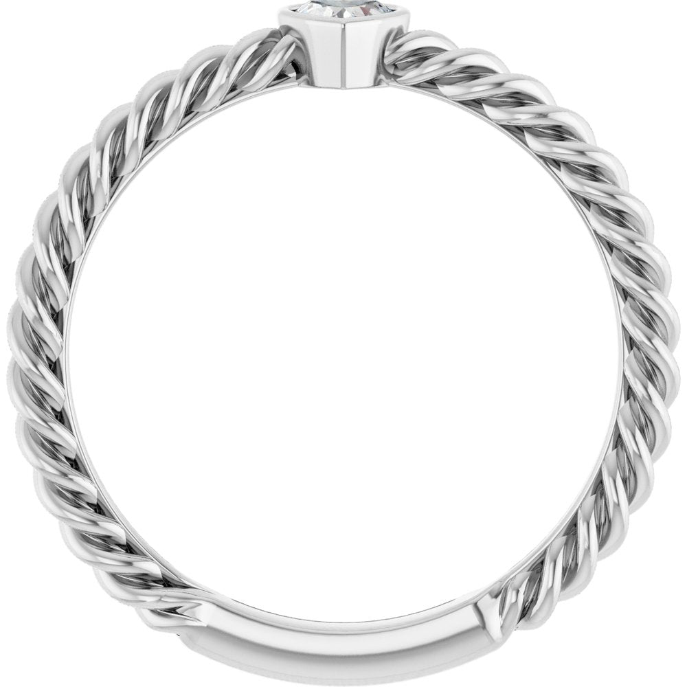 Sterling Silver 1/6 CT Natural Diamond Bezel-Set Rope Ring