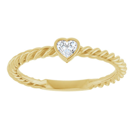 14K Yellow Gold 1/6 CT Natural Diamond Bezel-Set Rope Ring