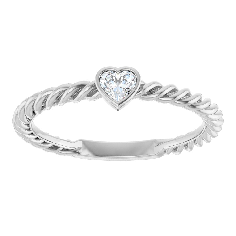 14K White Gold 1/6 CT Natural Diamond Bezel-Set Rope Ring