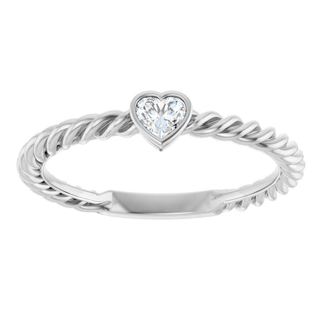 14K White Gold 1/6 CT Natural Diamond Bezel-Set Rope Ring