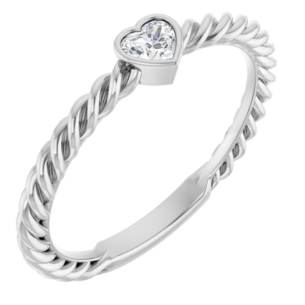 14K White Gold 1/6 CT Natural Diamond Bezel-Set Rope Ring