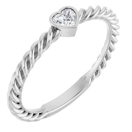 14K White 1/6 CT Natural Diamond Bezel-Set Rope Ring