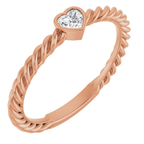 14K Rose Gold 1/6 CT Natural Diamond Bezel-Set Rope Ring