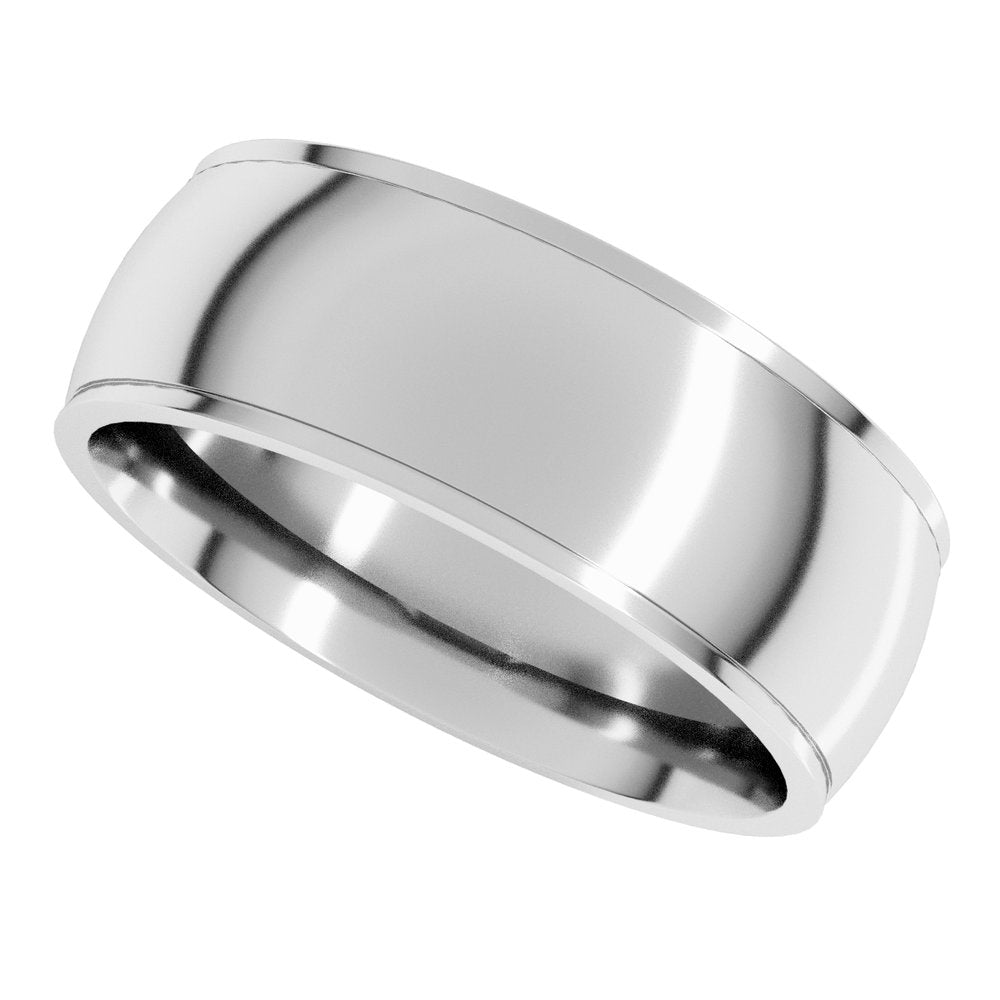 10K White 7 mm Stepped-Edge Comfort-Fit Half Round Band Size 8.5