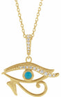 14K Yellow Natural Turquoise & .08 CTW Natural Diamond Eye of Horus 16-18" Necklace