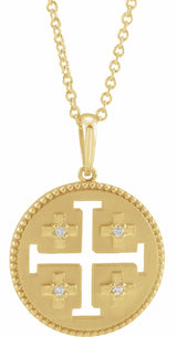 14K Yellow Gold .025 CTW Natural Diamond Jerusalem Cross 16-18" Necklace