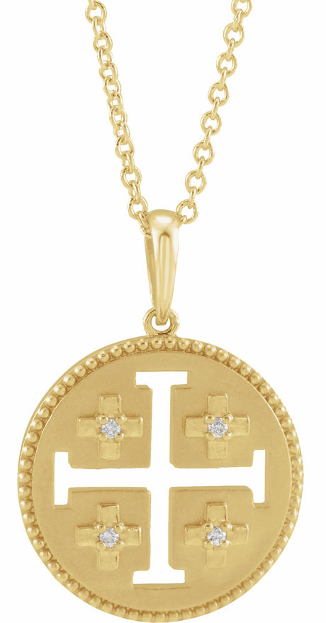 14K Yellow Gold .025 CTW Natural Diamond Jerusalem Cross 16-18" Necklace