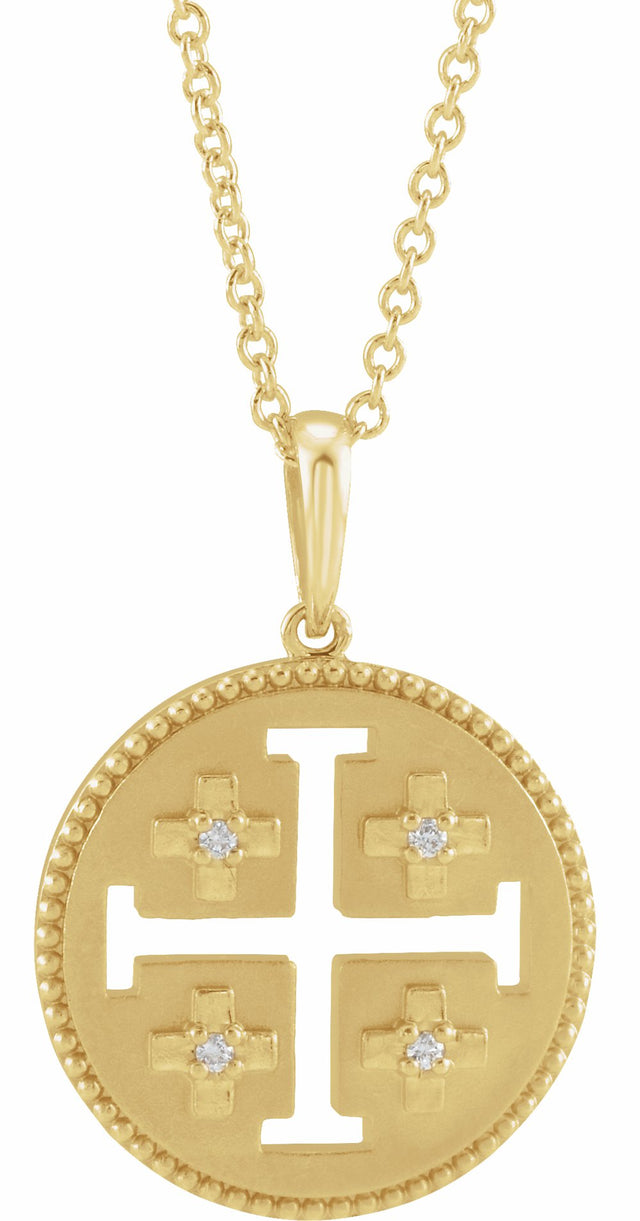 14K Yellow Gold .025 CTW Natural Diamond Jerusalem Cross 16-18" Necklace
