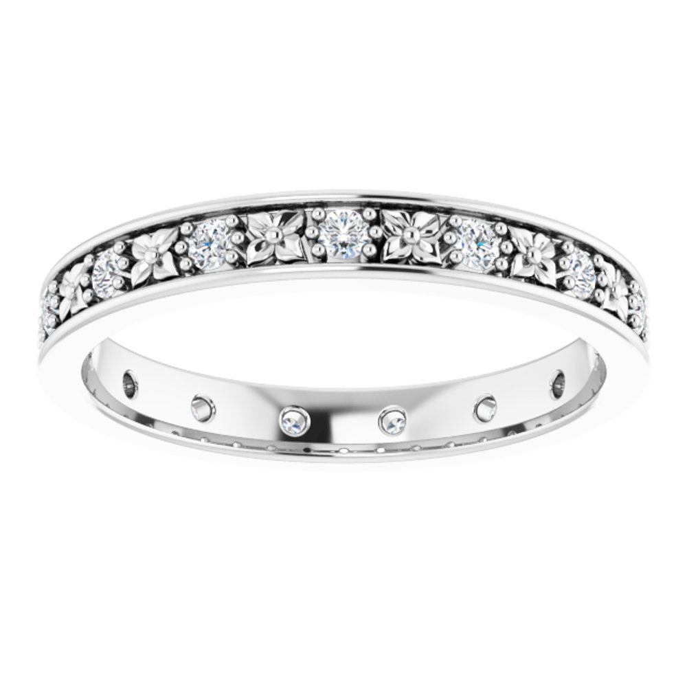 14K White 1/3 CTW Natural Diamond Floral Eternity Band Size 7