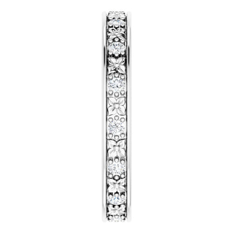 14K White 1/3 CTW Natural Diamond Floral Eternity Band Size 7