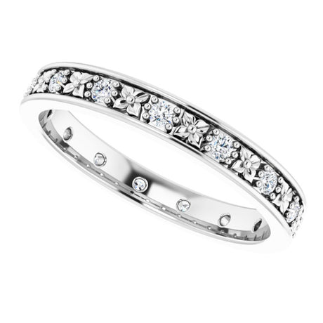 14K White 1/3 CTW Natural Diamond Floral Eternity Band Size 7