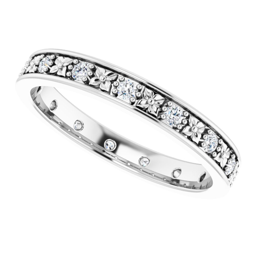 14K White 1/3 CTW Natural Diamond Floral Eternity Band Size 7