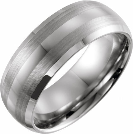 Tungsten 8 mm Beveled-Edge Inlay Comfort-Fit Band Size 8