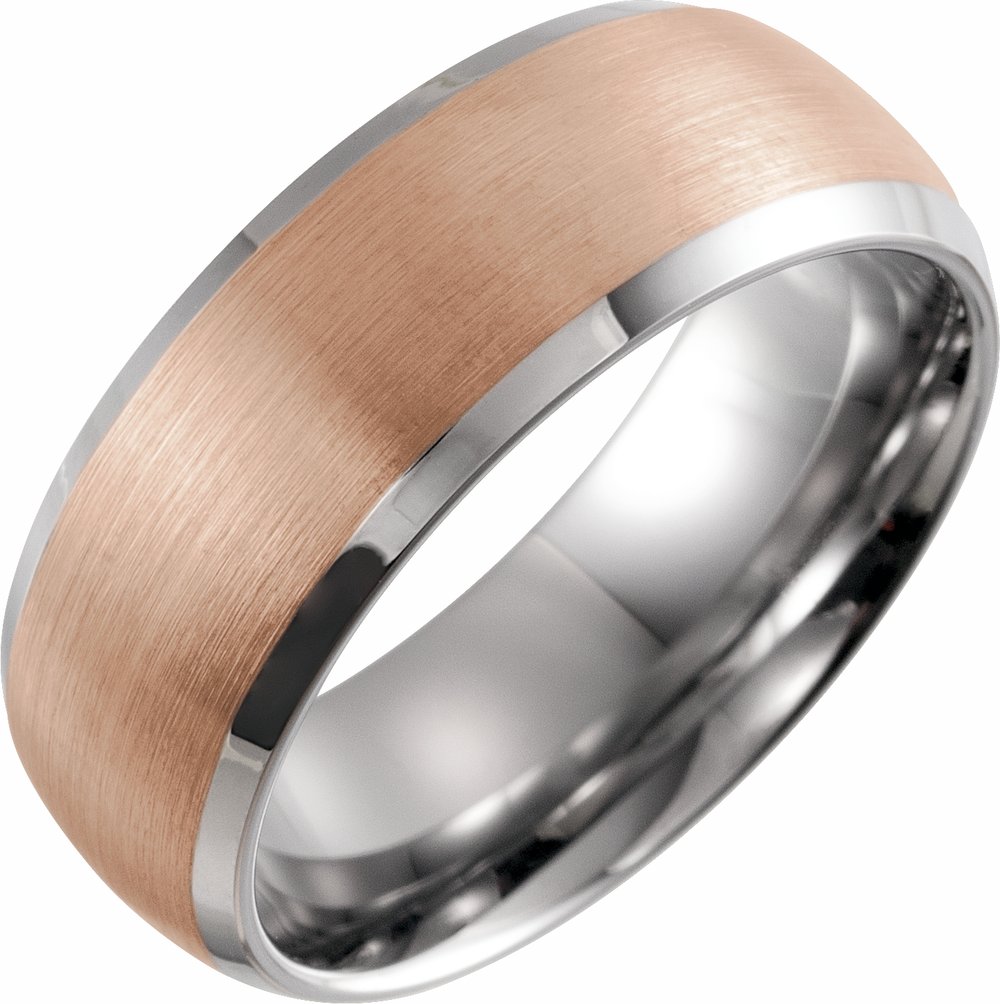 18K Rose Gold PVD Tungsten 8 mm Beveled Satin Band Size 10