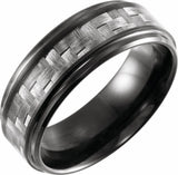 Black PVD Tungsten 8 mm Stepped-Edge Carbon Fiber Inlay Comfort-Fit Band Size 8.5