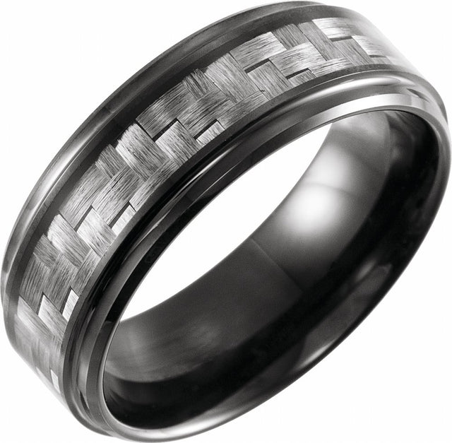 Black PVD Tungsten 8 mm Stepped-Edge Carbon Fiber Inlay Comfort-Fit Band Size 8.5