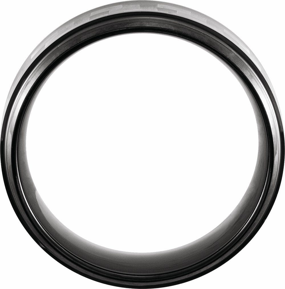 Black PVD Tungsten 8 mm Stepped-Edge Carbon Fiber Inlay Comfort-Fit Band Size 8.5