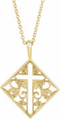 14K Yellow Ornate Pierced Cross 16-18" Necklace