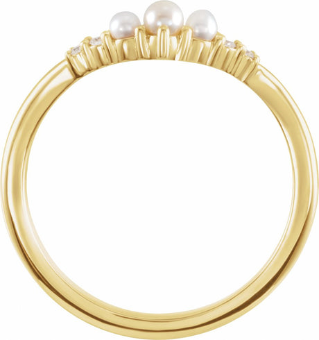 14K Yellow Gold Pearl & .03 CTW Natural Diamond Contour Band