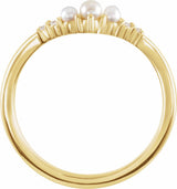 14K Yellow Gold Cultured White Seed Pearl & .03 CTW Natural Diamond Contour Band