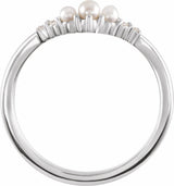 14K White Gold Pearl & .03 CTW Natural Diamond Contour Band