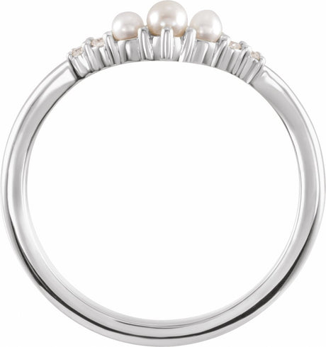 14K White Gold Pearl & .03 CTW Natural Diamond Contour Band