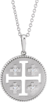 14K White Gold .025 CTW Natural Diamond Jerusalem Cross 16-18" Necklace
