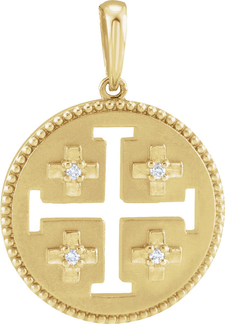 14K Yellow .025 CTW Natural Diamond Jerusalem Cross Pendant