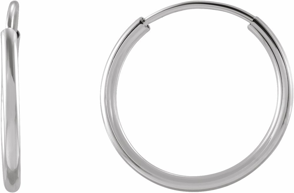 14K White Gold Flexible Endless Tube 12 mm Hoop Earrings