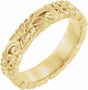 14K Yellow Gold 4 mm Floral Flat Band Size 4.5