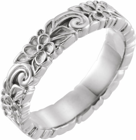 Continuum Sterling Silver 4 mm Floral Flat Band Size 6.5
