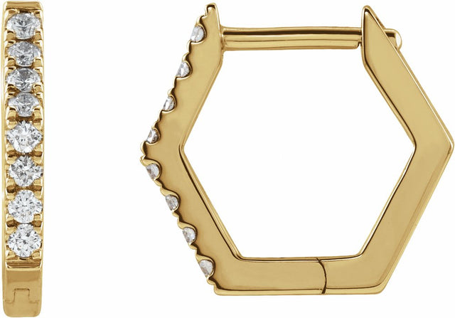 14K Yellow Gold 1/8 CTW Natural Diamond Geometric Hinged Huggie Earrings