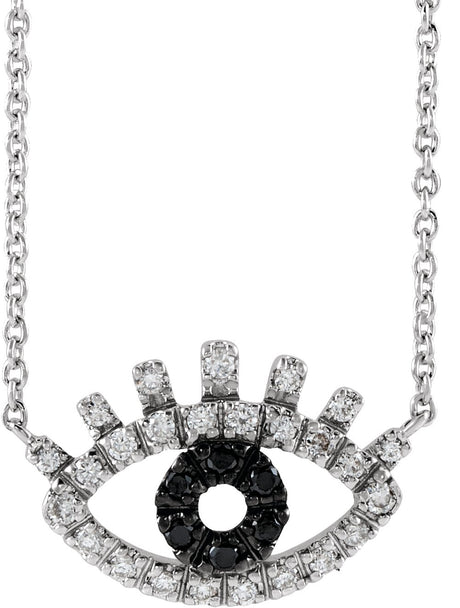 14K White 1/8 CTW Natural Black & White  Diamond Evil Eye 18" Necklace