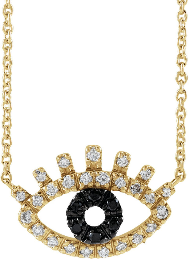 14K Yellow 1/8 CTW Natural Black & White  Diamond Evil Eye 18" Necklace